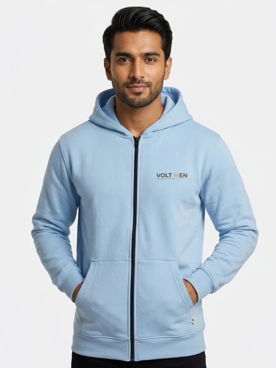 Plain Sky Blue Zipper Hoodie for Men in Pakistan | Voltmen