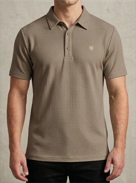 Textured Khaki Grey Polo Shirt | Voltmen Store